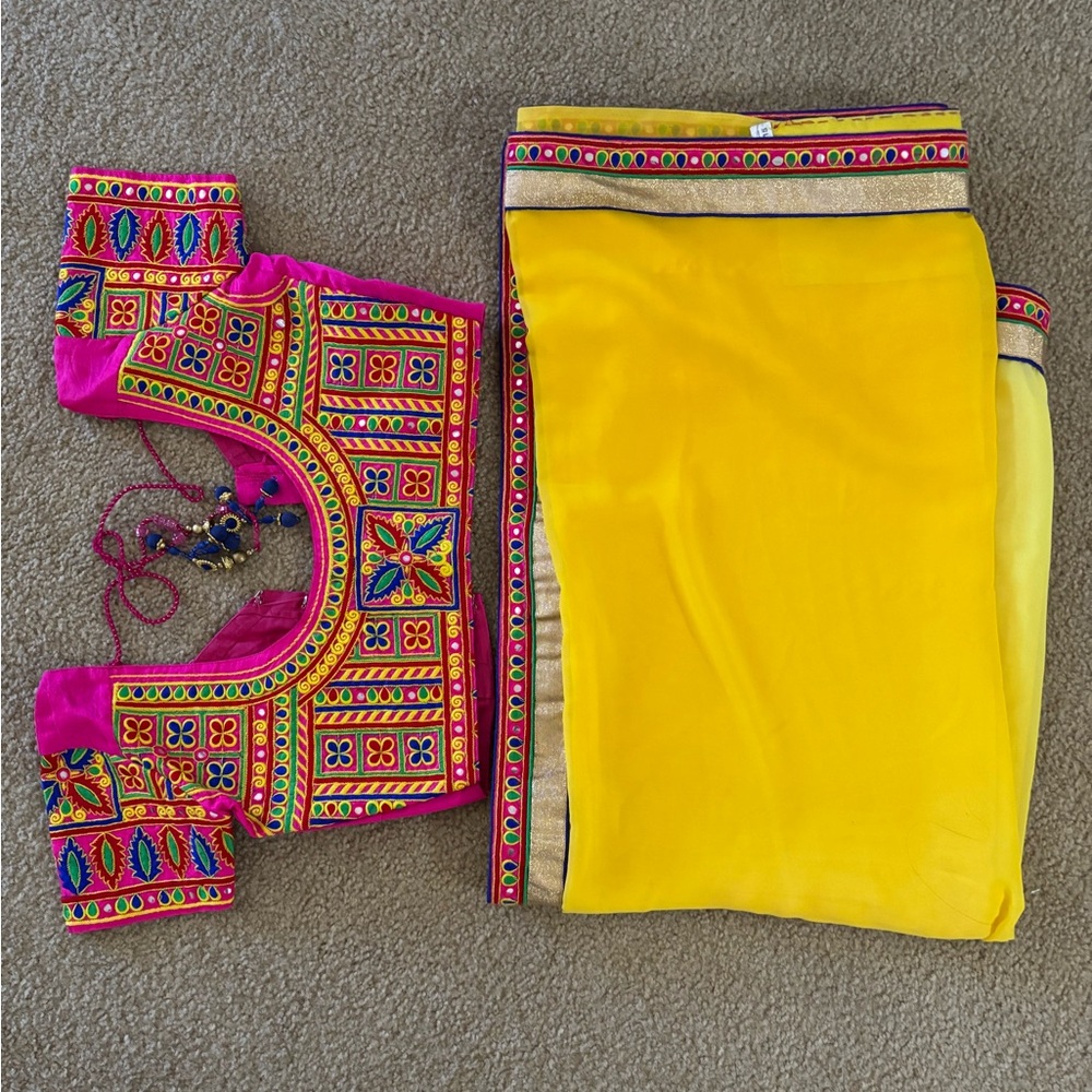 Vibrant Pink and Yellow Saree